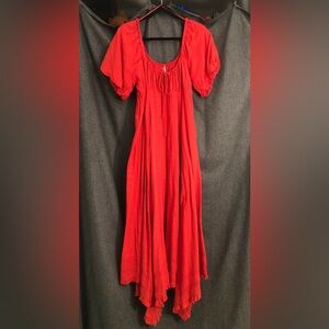 FREE PEOPLE Dress Size S Red Maxi Boho Peasant Wuthering Heights